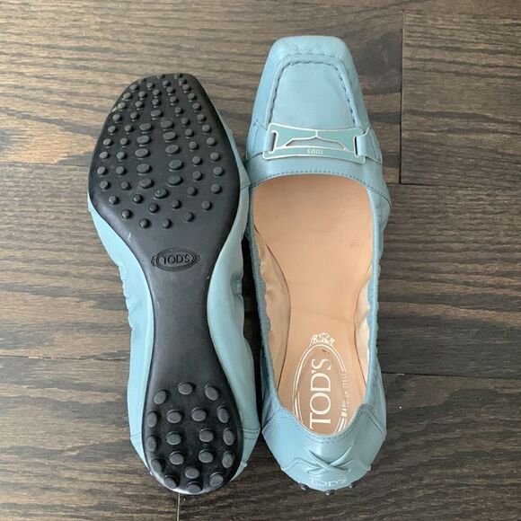 🥿Tod’s Square Toe Ballet Flats Leather Blue - Picture 3 of 7